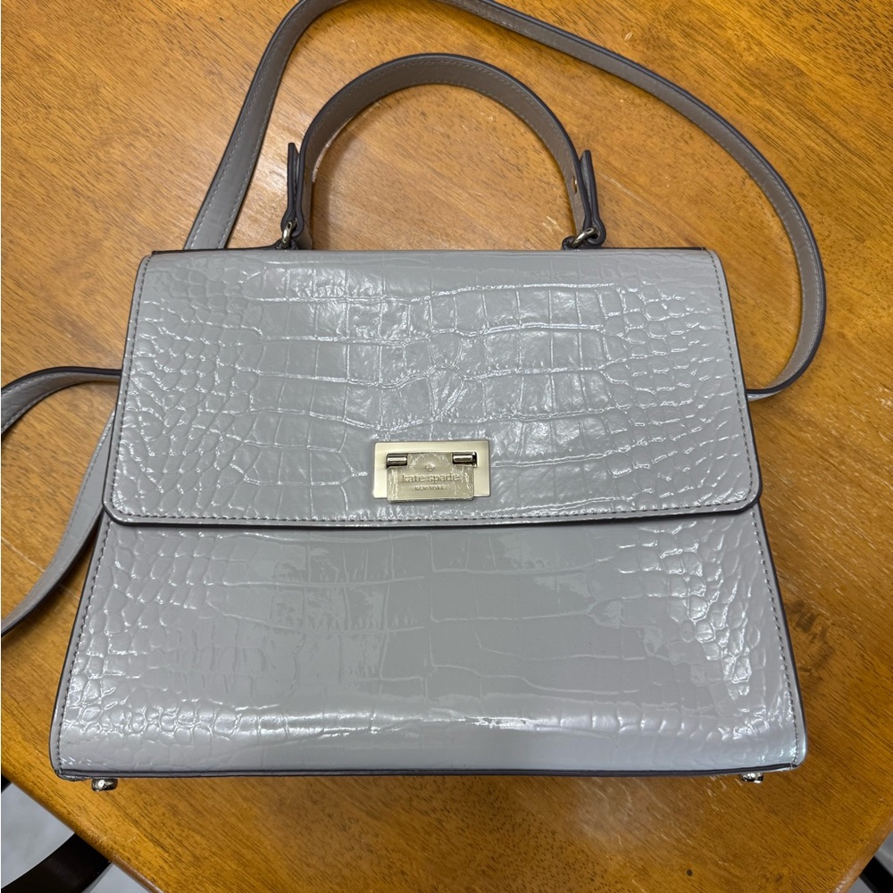 Elegant Gray Crocodile-Embossed Handbag
